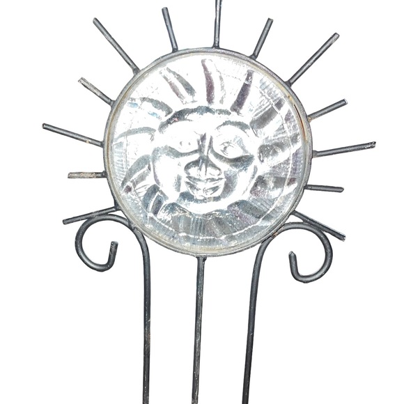Vintage 1990s Y2K Glass Celestial Sun Face Wrought Iron Candle Holder - Picture 2 of 8